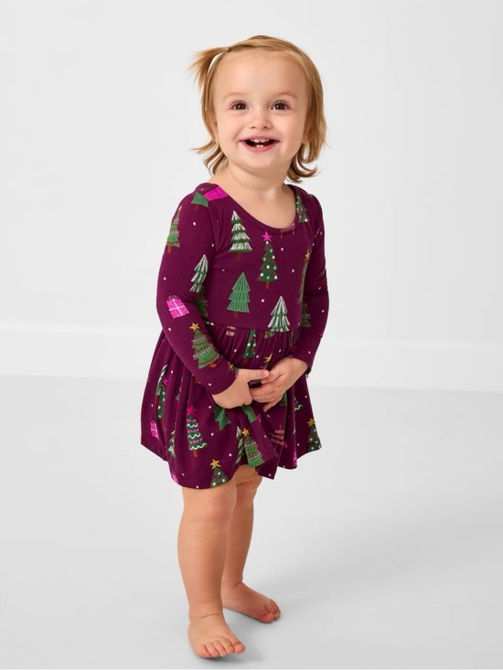 Little sleepies Cranberry Tree Traffic Bow Back Dress with Bodysuit